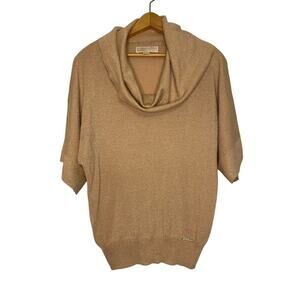 Michael Kors Dolan Gold Sweater Cowl Neck Shimmer Medium Preppy Academia Fairy
